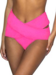 High Waist Criss Cross Bikini Bottom - Hot Pink