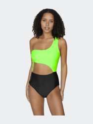One Shoulder Lace-up Side Contrast Monokini One-piece Swimsuit - Lime