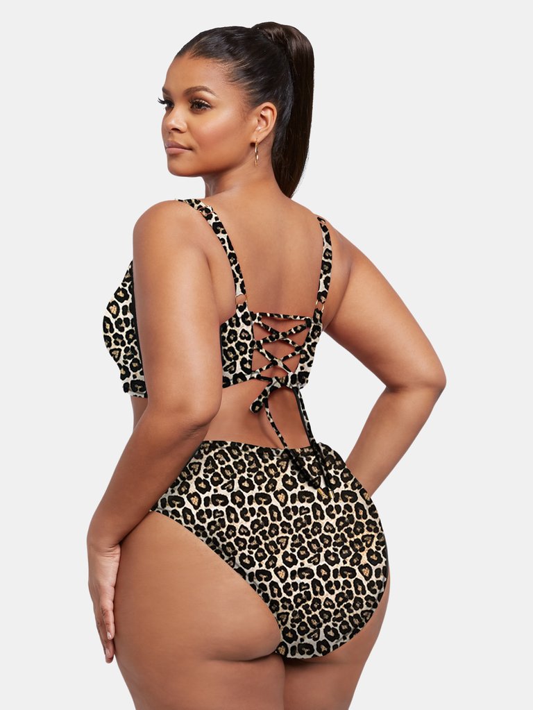 X-Front Monokini with High Waist Lace up Back Beads