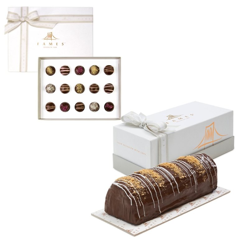 Chocolate Gift Set, Luxury Chocolate Gift Box with Chocolate Log, Kosher, Dairy Free.