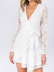 Lace Long Sleeve Mini Dress - White