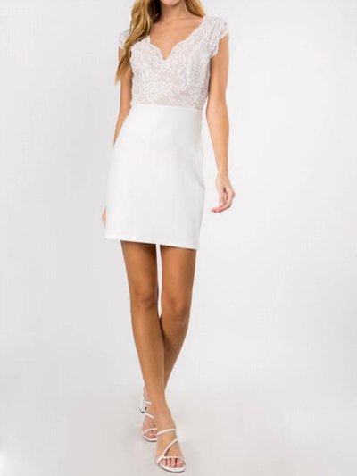 fanco V Neck Lace Embellished Mini Dress With Stretched Ponti product