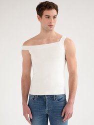 Asymmetrical Off-The-Shoulder Knit Tank - White