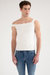 Asymmetrical Off-The-Shoulder Knit Tank - White