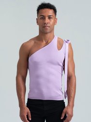 Asymmetrical Slash Shoulder Tank with Bow - Lilac