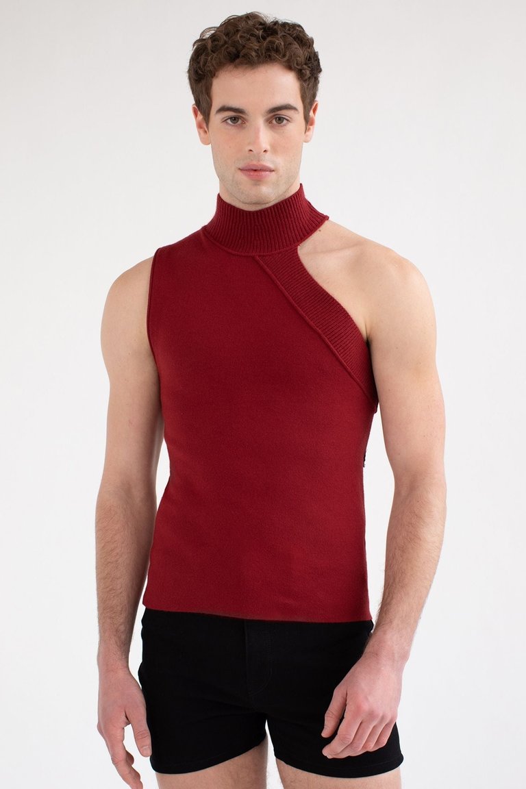 Asymmetrical Turtleneck Knit Tank - Burgundy