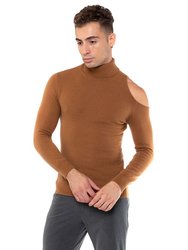 Cashmere Shoulder Cut-Out Turtleneck Sweater - Brown