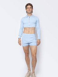 Chain Link Knitted Long Sleeve Crop Top - Baby Blue