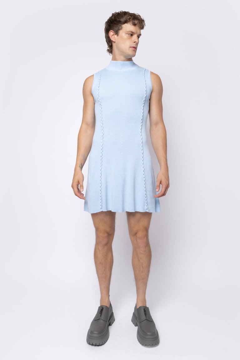 Chain Link Knitted Turtleneck Dress - Baby Blue