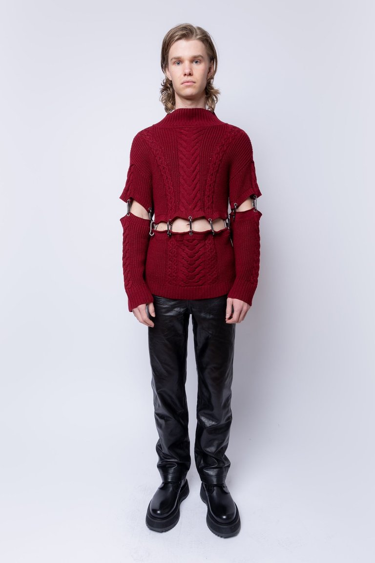 Chunky Knit Carabiner Sweater - Burgundy