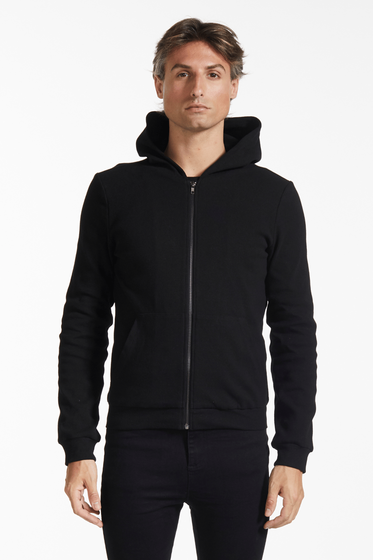 Essential Ribbed Zip Up Hoodie - Black