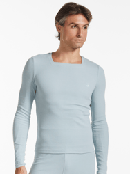 Essential Square Neck Ribbed Long Sleeve Top - Baby Blue
