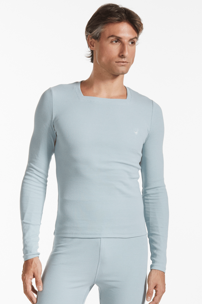 Essential Square Neck Ribbed Long Sleeve Top - Baby Blue