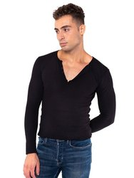 Essential Waffle Long Sleeve Henley Shirt - Black