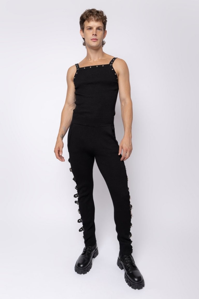 Eyelet Knitted Pants - Black