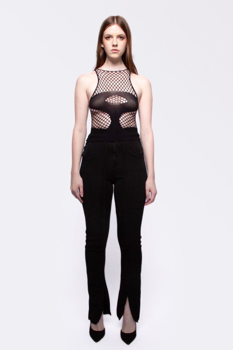 Fishnet Mesh Mock Neck Top