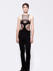 Fishnet Mesh Mock Neck Top - Black