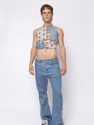 Jacquard Knit/Denim Mix Media Fang Jeans - Denim/Gray
