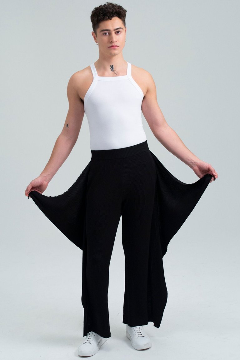 Knitted Flared Pants with Side Panels - Black