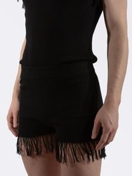 Knitted Fringe Shorts - Black
