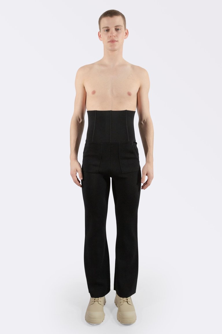 Knitted High-Waisted Corset Pants - Black