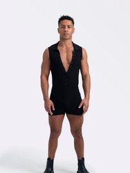 Knitted Ribbed Romper - Black