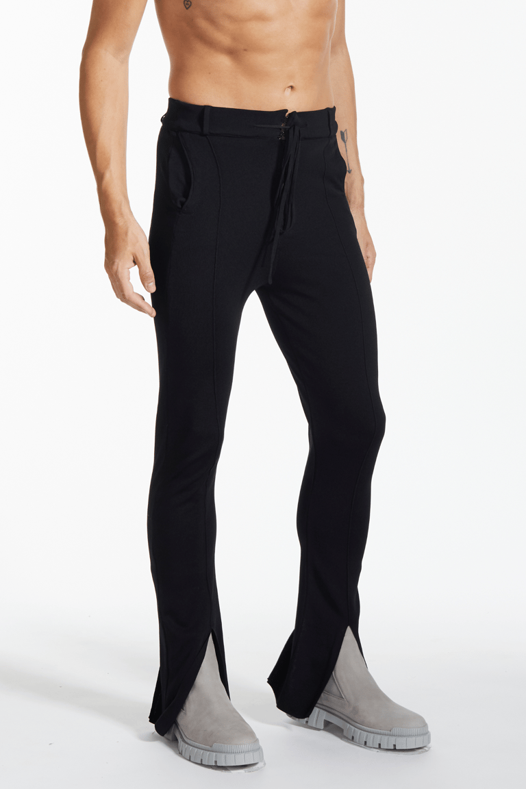 Knitted Slit Dress Pants - Black