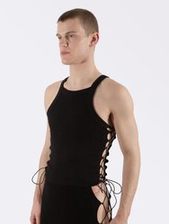 Lace-Up Ribbed Tank - Black