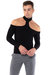 Long Sleeve Choker Neck Sweater with Zipper - Black