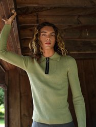 Long Sleeve Knitted Polo with Exposed Zipper