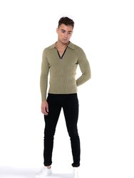 Long Sleeve Knitted Polo with Exposed Zipper