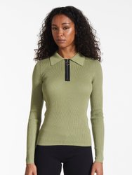 Long Sleeve Knitted Polo with Exposed Zipper