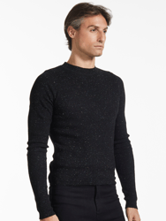 Multi-Color Donegal Ribbed Crewneck Sweater - Black