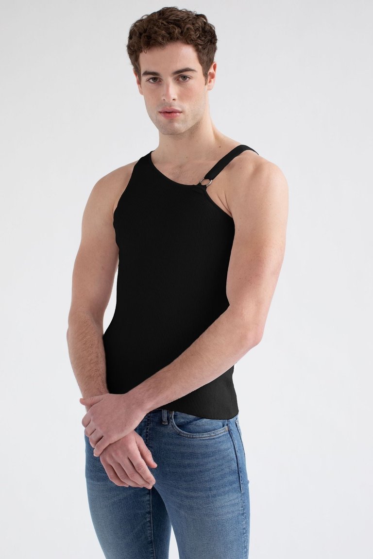 One Shoulder Knit Tank - Black