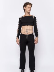 Rhinestone Lace Up Cropped Long Sleeve - Black