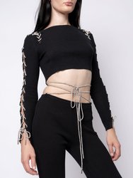 Rhinestone Lace Up Cropped Long Sleeve