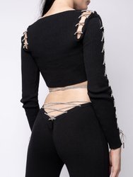 Rhinestone Lace Up Flare Pants