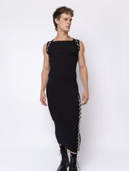 Rhinestone Lace Up Square Neck Midi Dress - Black