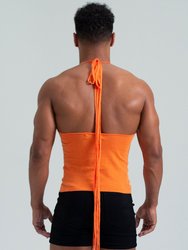 Self-Tie Halter Knit Tank with Back Straps - Orange
