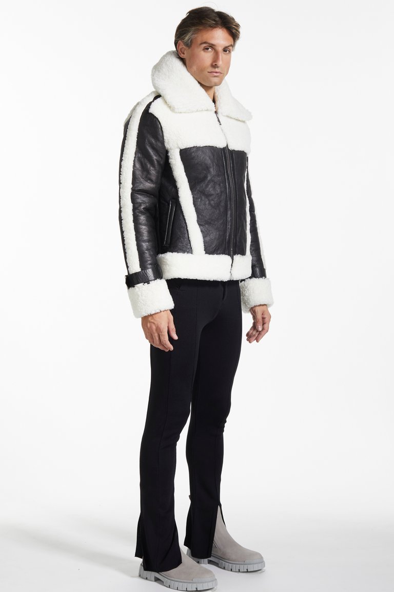 Shearling Biker Leather Jacket - Black