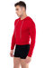 Wool Cropped Hoodie With Rhinestone Drawstring - Red
