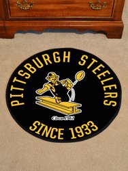 Pittsburgh Steelers Roundel Rug - 27" NFL Retro Logo, Kicking Steeler Logo - Black