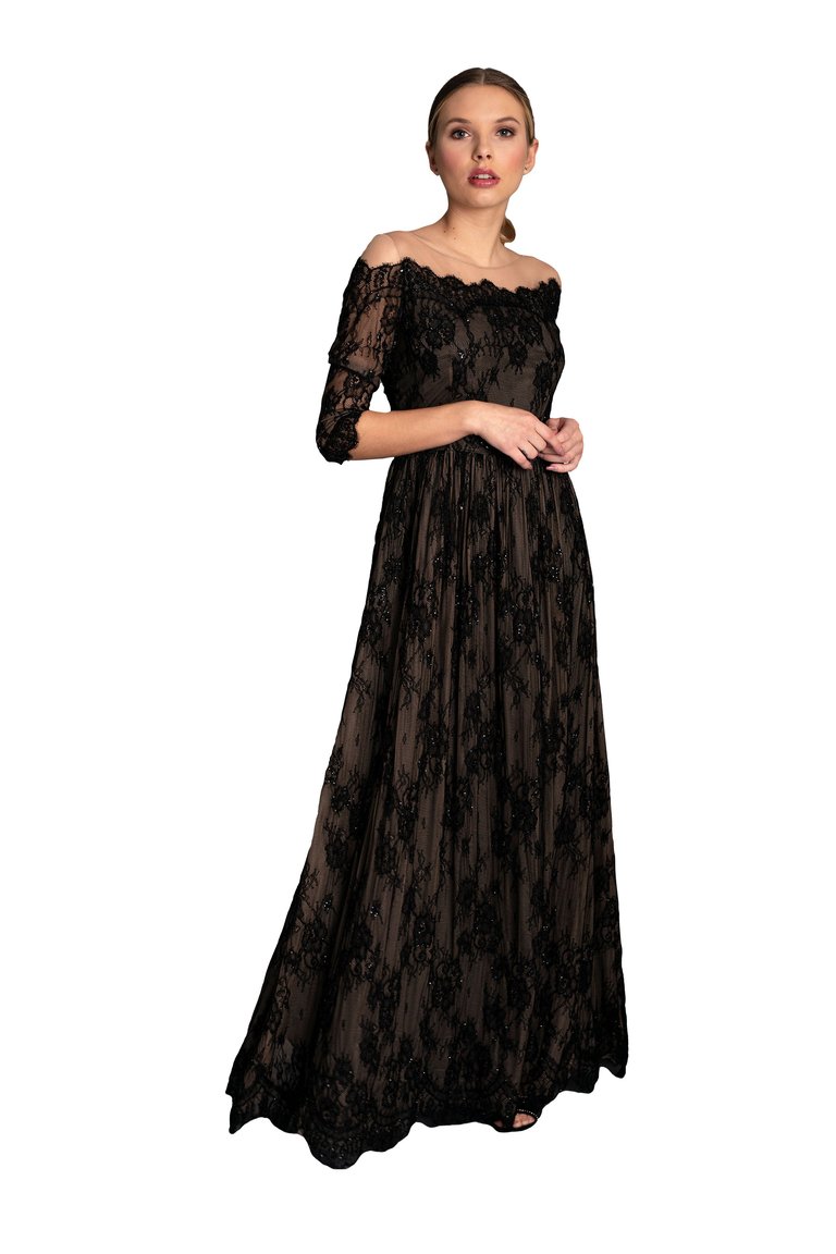 Chantilly Lace Gown For Women - Black