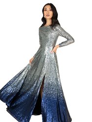 Front Slit Sequins Gown For Women - Silver/Blue