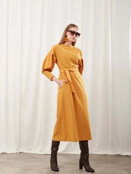 Full Sleeves Zippered-Cuff Midi Dress For Women