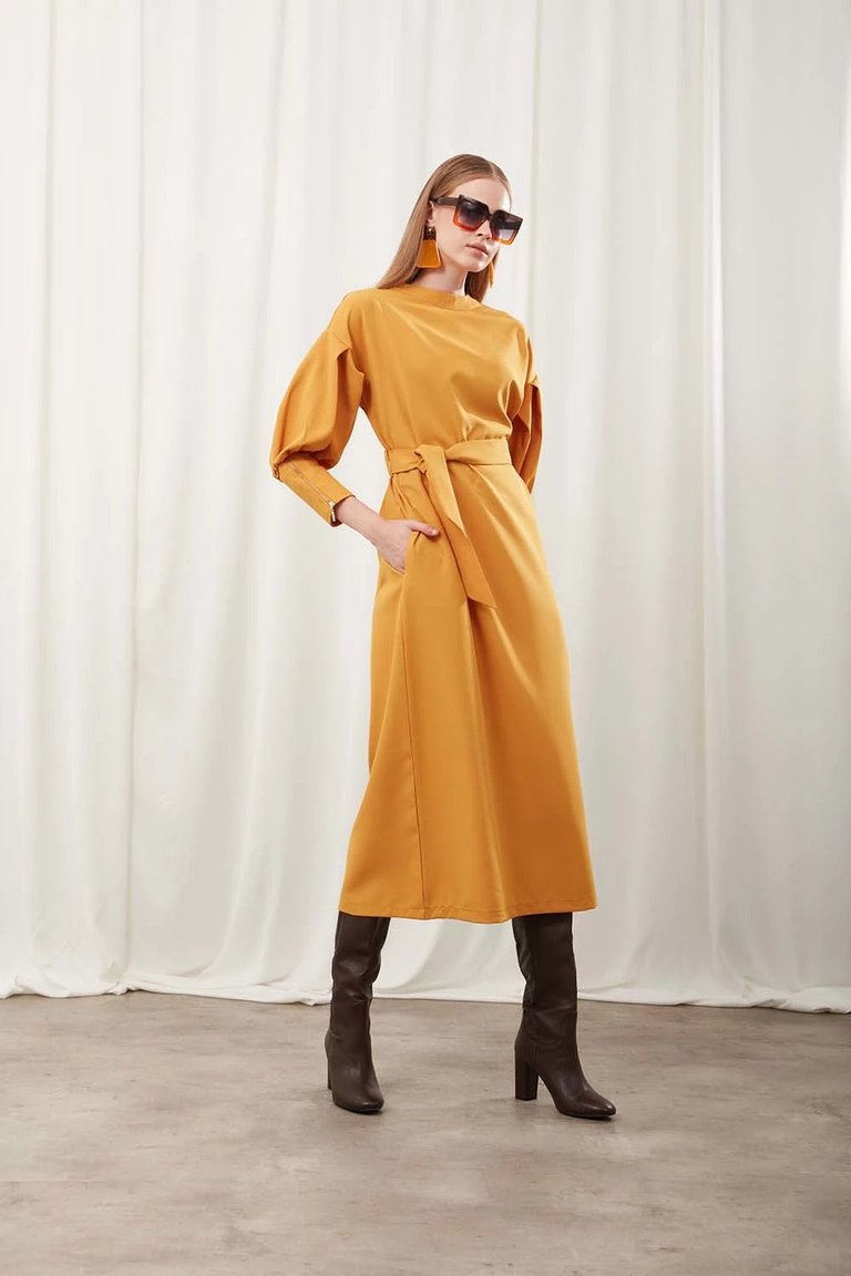 Full Sleeves Zippered-Cuff Midi Dress For Women