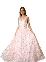 Illusion Neck Floor-length Flare Gown - Pink