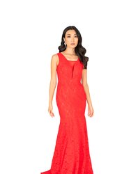 Illusion Sweetheart Neck Lace Formal Gown - Red