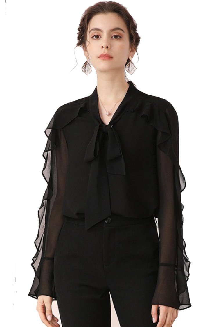 Ruffle Sleeves Blouse - Black