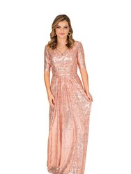 Sequin Fit and Flare Gown - Pink